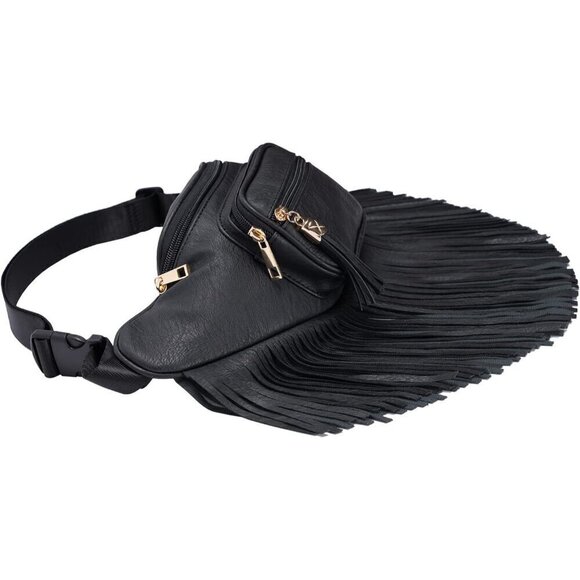 ? Women Black Fringe Multi Zipper Pockets Trendy Style Casual Wear Waist bag main image 4